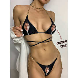 一件定制泳衣性感链条比基尼bikini字母定制烫画定制custom