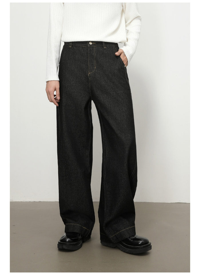Quần jean nam denim đen dáng suông ống rộng kiểu banana lưng giữa, phong cách đường phố — Denim đen chi tiết 12