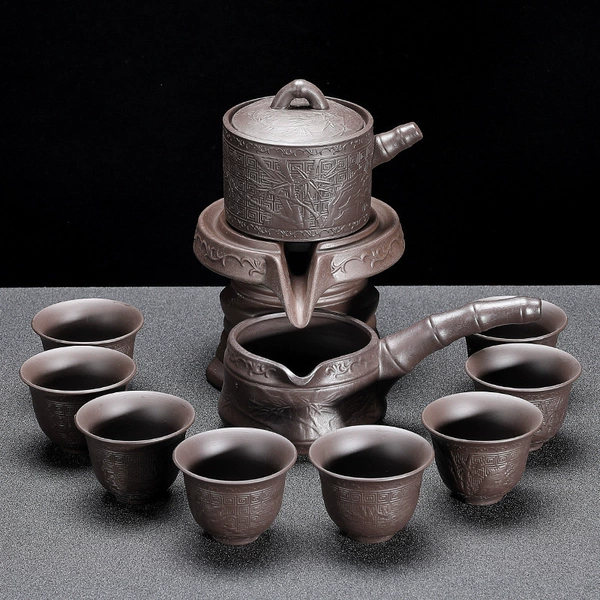 [紫砂《文竹》自动茶具+8杯★]