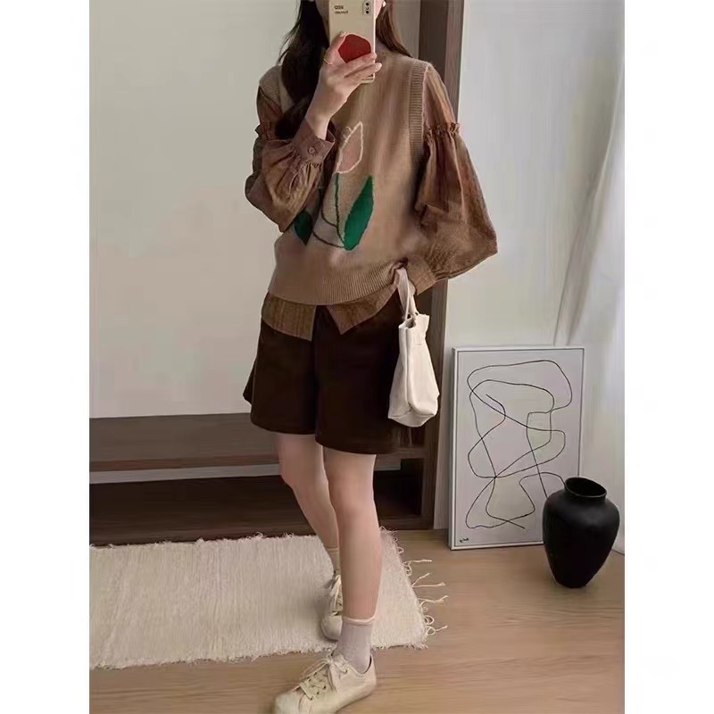 24 invierno Puyuan primavera y otoño nuevo chaleco de jersey de punto de mujer estilo coreano Jacquard cuello redondo suelto image 9