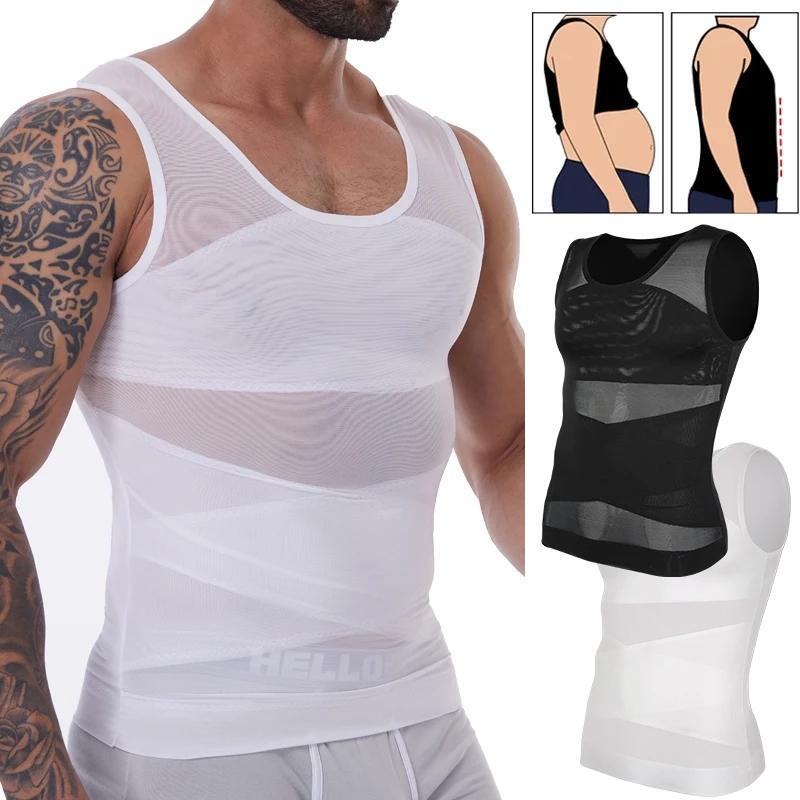 Men's Shapewear Abdominal Compression Vest Lightweight Dynamic Fitness Breathable Stretch Mesh Clothing