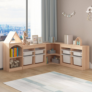 Children's Room Toy Storage Cabinet Solid Wood Storage Combination Cabinet Corner Bookcase Finishing Storage Rack Baby Bookshelf Ins