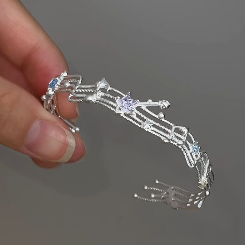 Five-Line Musical Notation Hollow-Out Bracelet with Blue and Purple Sparkling Diamonds, Niche Artistic Style Bracelet, Trendy and Versatile Five-Line Musical Notation Hollow-Out Bracelet with Blue and Purple Sparkling Diamonds, Niche Artistic Style Bracelet, Trendy and Versatile