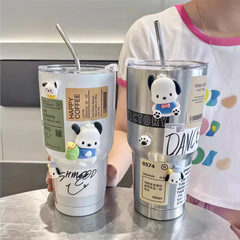 Summer Large Capacity Stainless Steel Cup for Men and Women, Straw Cup Office Coffee Cup Insulated Cup Home Water Cup