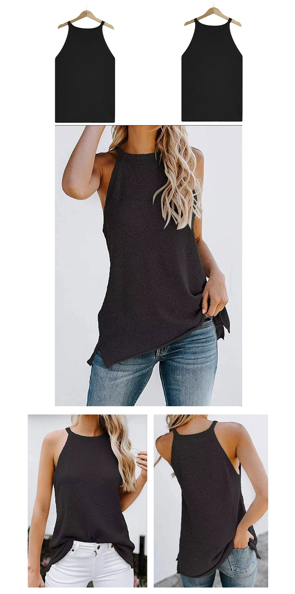 loose round neck sleeveless solid color knitted vest NSWJY118212