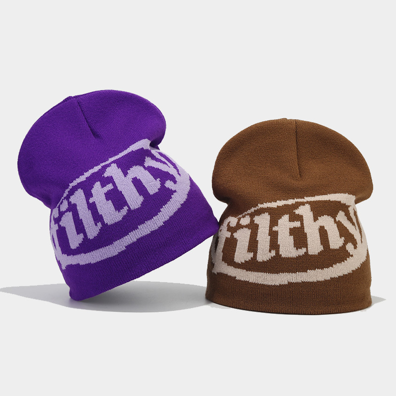 Neuer Jacquard-Strickpullover mit Buchstaben für Männer und Frauen, winddichte Ohrenschutzmütze für den Außenbereich im Herbst und Winter_voghion.com