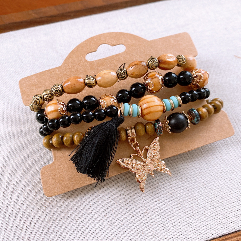 Retro Ethnic Style Geometric Alloy Wood Glass Beaded Women's Bracelets 1 Set display picture 6