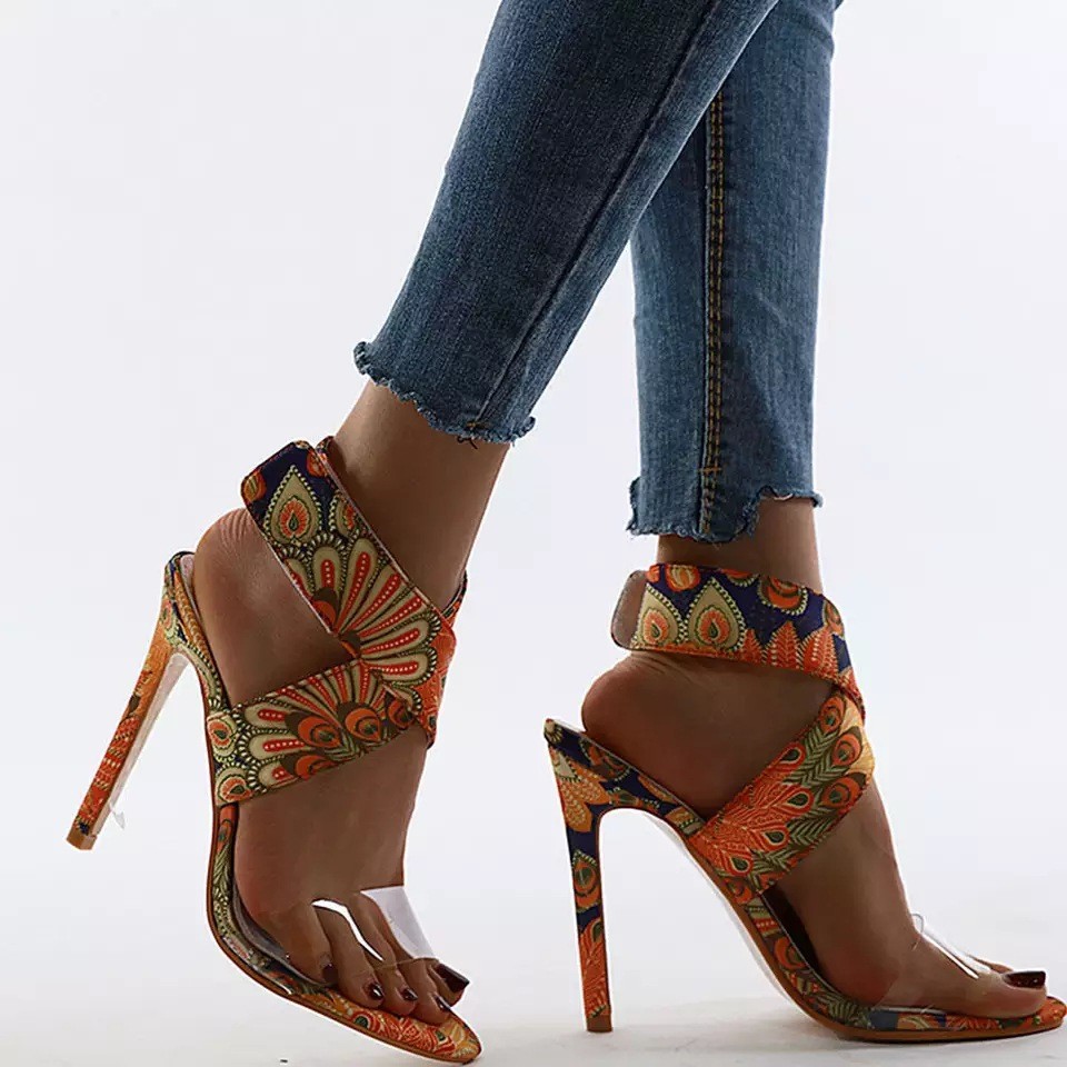 print one-word belt Open toe high-heeled sandals NSHYR124010