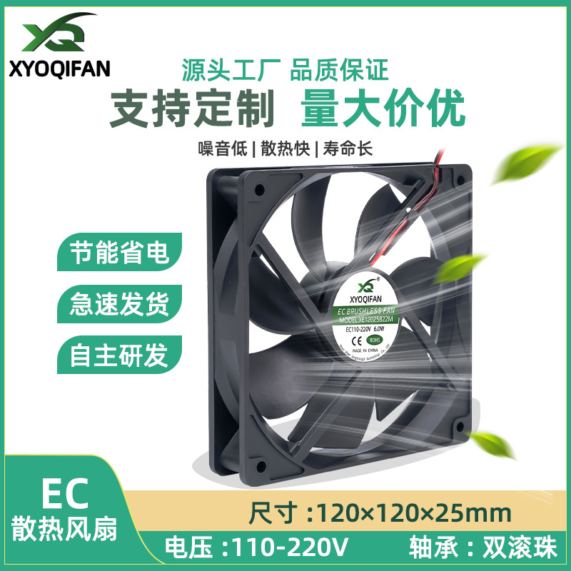 EC 12CM风扇 12025 双电压双滚珠AC110-220V DC60-240V 散热风扇