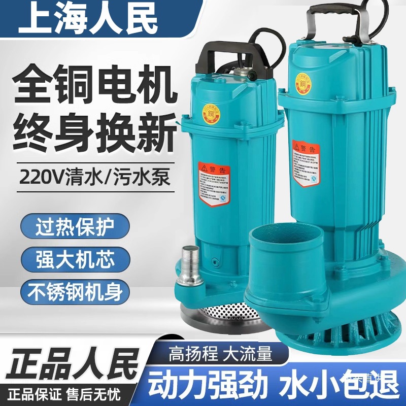 潜水泵220V高扬程大流量三寸四寸农用灌溉抽水泵家用上海人民铁名