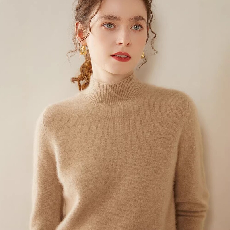 Autumn and Winter New Style Double-Layer Thickened Half-Turtleneck Base Sweater for Women, Loose Cashmere Sweater, Women's Knitwear in Gray and White