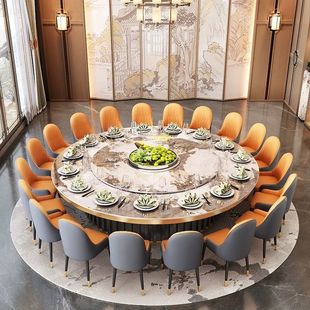 Customized Large Round Table with Electric Dining Top, Luxury Style for Restaurants, Suitable for 15-20 People, with Induction Cooker for Hot Pot, Home Banquet, Cross-Border
