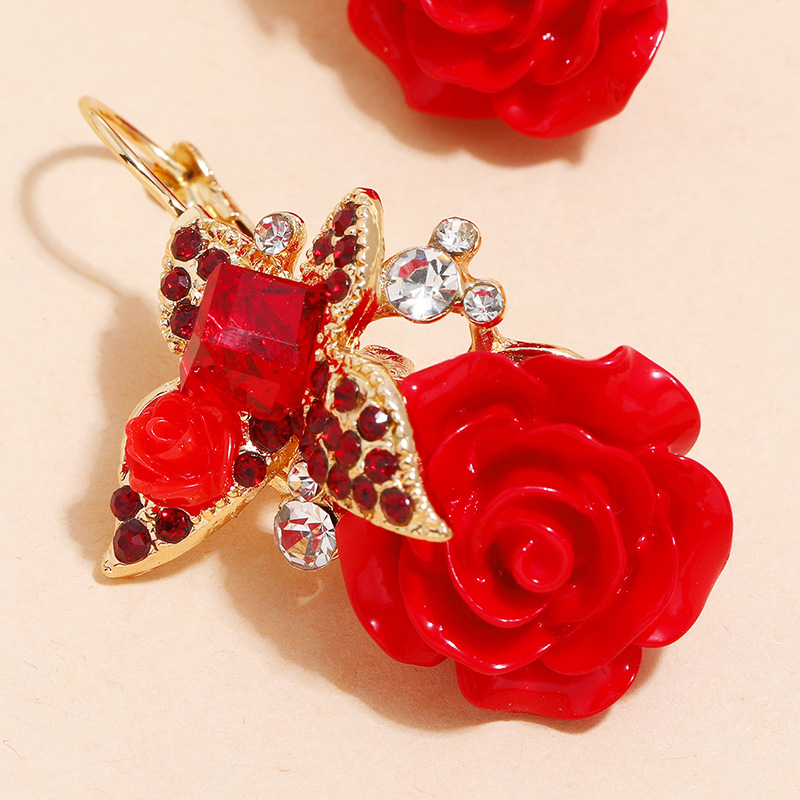 Creative Butterfly Diamond Flower Rose Pendant Earrings display picture 2
