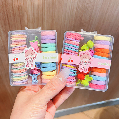 Boxed set of children's new high-elastic rubber band that does not hurt hair, candy color hair tie, hairpin, hairpin head rope