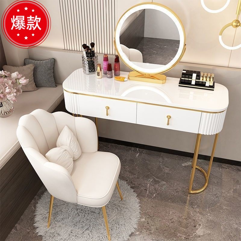 Light Luxury Dressing Table for Bedroom, Simple Modern Makeup Table, Trendy Ins-Style Dressing Table, Lacquer Finish, Small Apartment Simple 02