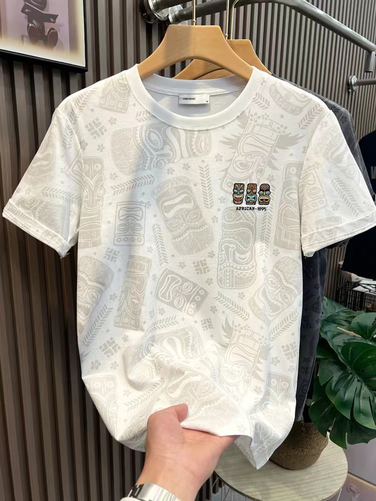 Short sleeved T-shirt, men's full body printed trendy brand slim fit embroidered cotton t-shirt, youth high-end 2023_voghion.com