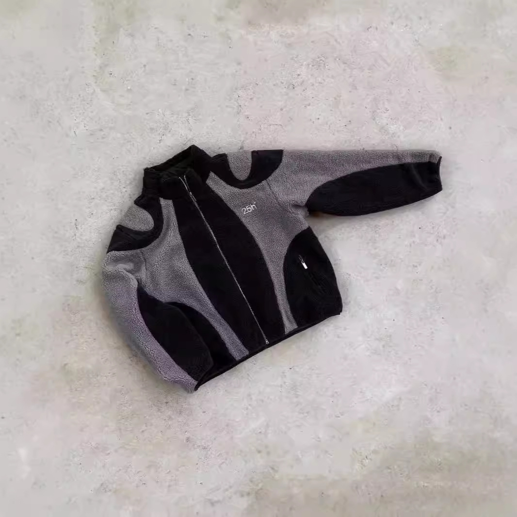 Men's Clothing Contrast Color Lapel Men's And Women's Polar Fleece Zipper Letter Embroidery Warm_voghion.com