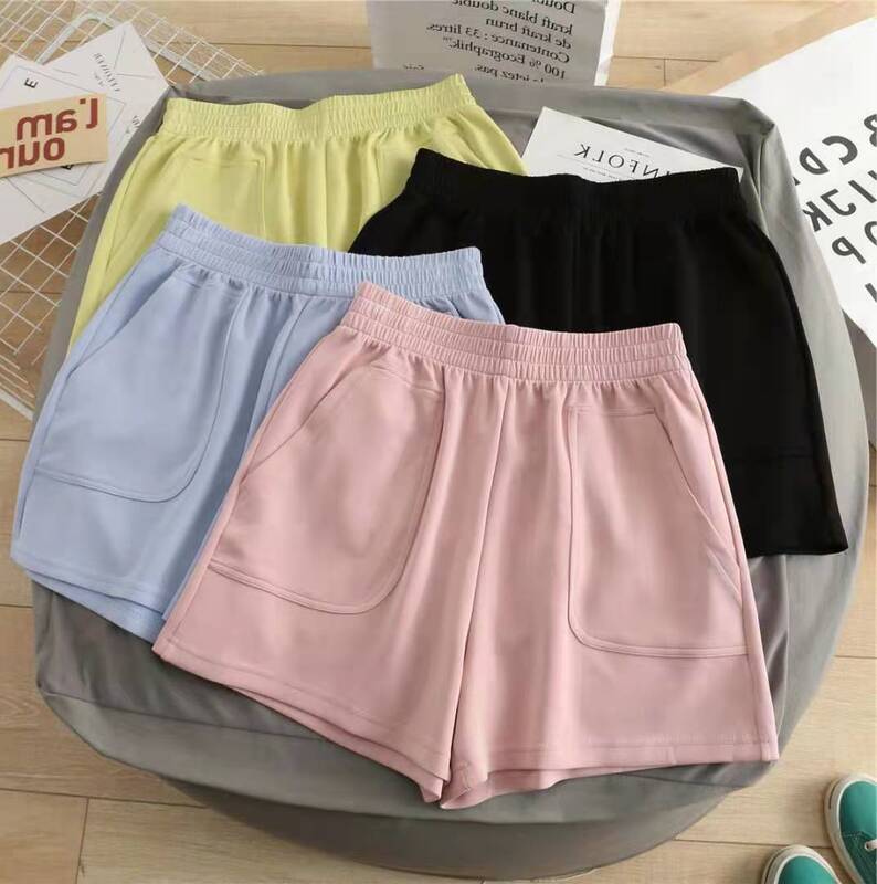 Summer 2022 New Version Korean Style Sports Shorts Women's High Waist Loose Slimming Look Wide Leg Pants Pure Color Cotton Casual Pants Trendy