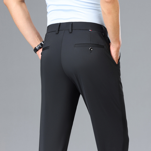 Lomon Ice Silk Men's Summer Slim Fit Straight Leg Men's Casual Pants High-End Nylon Pants Business Suit Pants