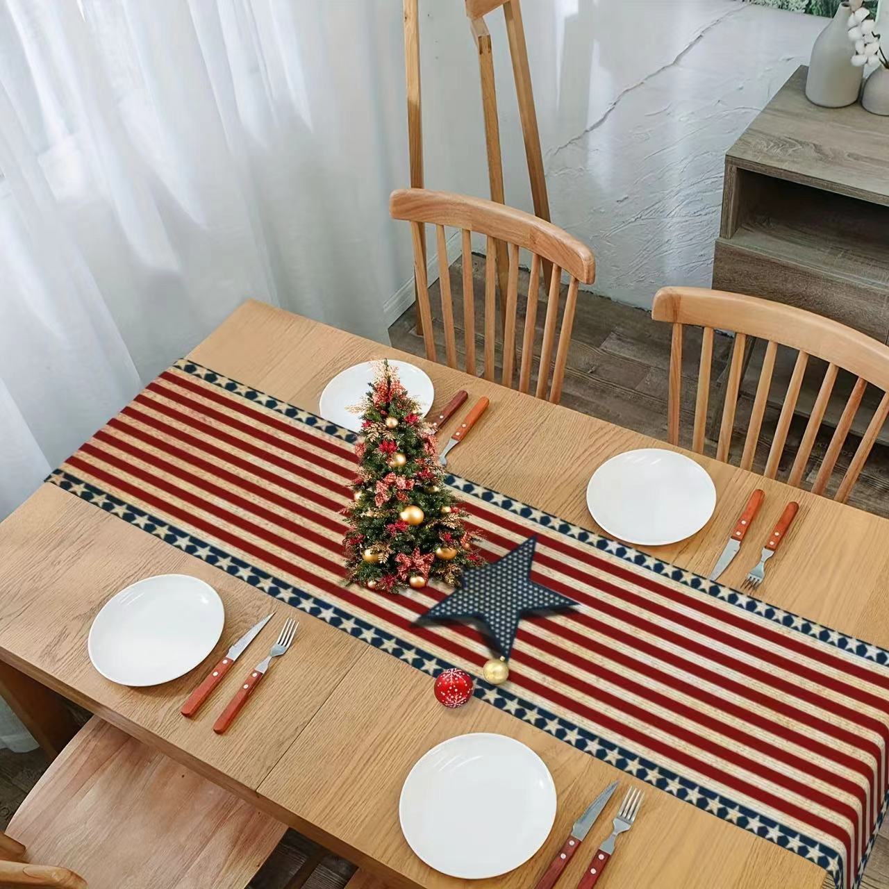 7.14 Día de la Independencia de los Estados Unidos bandera de mesa mesa de té decoración de mesa de aislamiento térmico lino impresa mesa decoración de tela