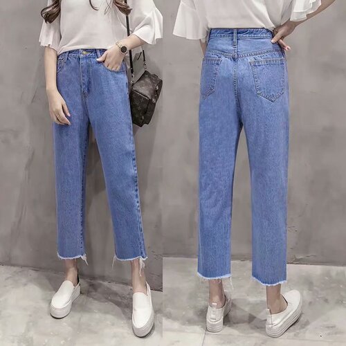 Autumn/Winter Korean Version High-Waisted Slim Straight Leg Jeans for Women Loose Fringe Nine-Legged Wide Leg Outerwear Pants