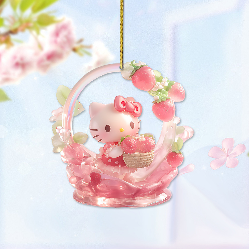 Transfronterizo Sanrio rosa gato acrílico colgante de coche espejo retrovisor lista mochila colgante decoración llaverera 2D image 3