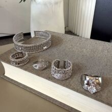 轻奢小众戒指手镯博主同款镶钻宽版百搭高级感土星开口食指指环女