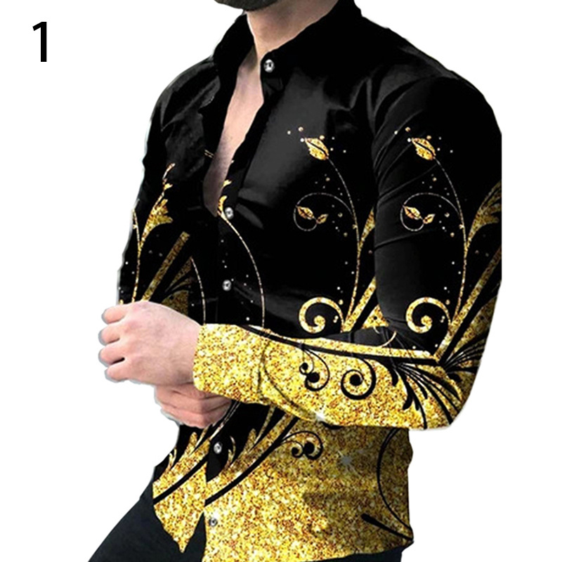 Comercio exterior 2023 primavera nuevos hombres gradiente de impresión digital solapa camisa de manga larga camisa casual de los hombres