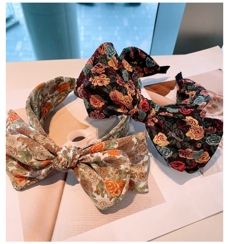 Retro Rose Printing Large Double Bow Headband display picture 7