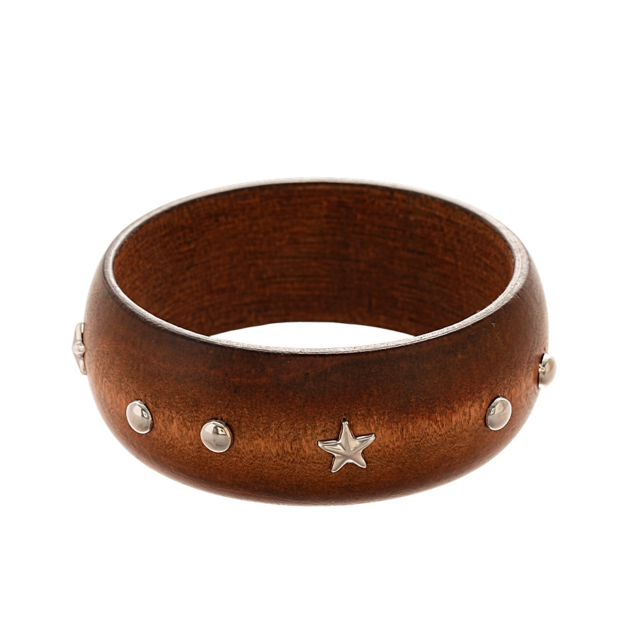 Pulsera geométrica con remaches de estrella redonda de madera de estilo chino retro Moda y sencillez Temperamento de nicho Adornos de mano de sentido avanzado Mujeres