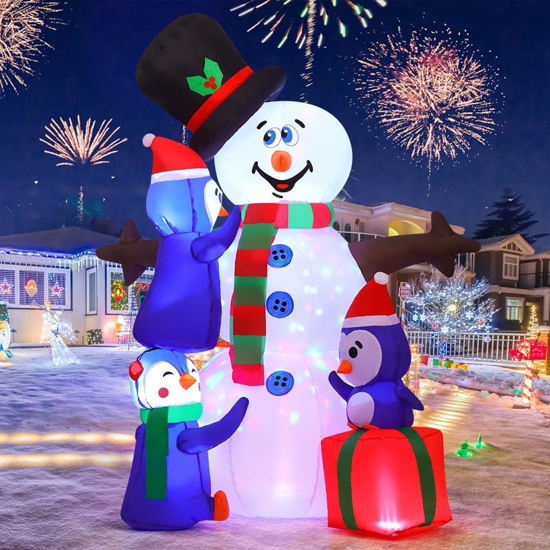 クロスボーダークリスマスパーティー装飾新しい大型クリエイティブかわいい漫画発光インフレータブル雪だるま人形装飾品|undefined