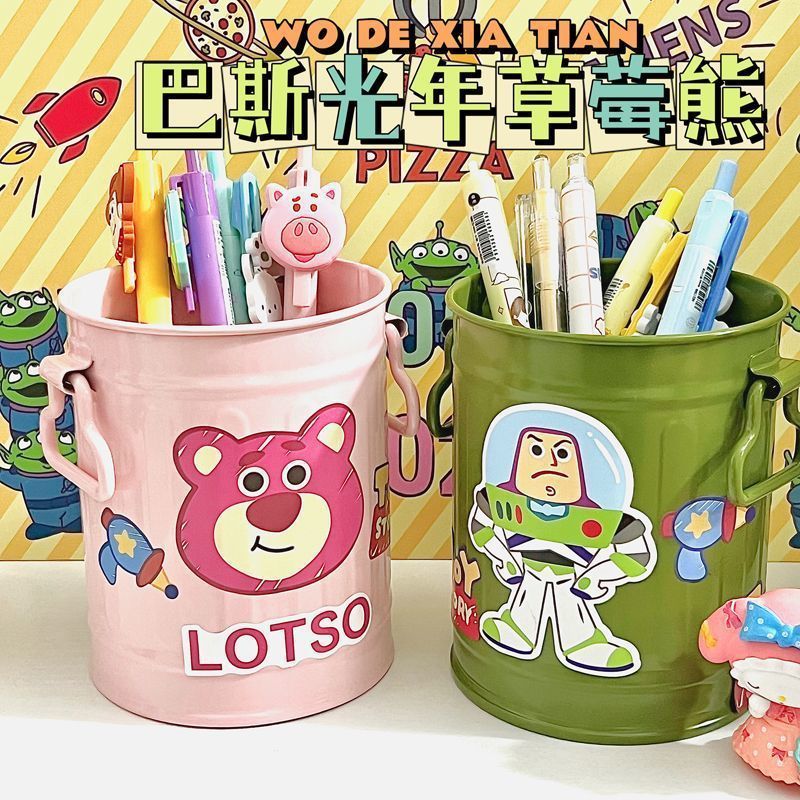 かわいいピンクの鉄のバケツイチゴ収納バケツ学生寮デスクトップ収納ボックスインリトルレッドブック同じクマペンホルダー|undefined