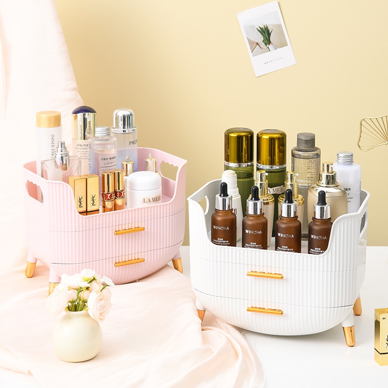 Caja de almacenamiento de cosméticos Caja de almacenamiento de tocador de alta gama de lujo ligero Productos para el cuidado de la piel Lápiz labial Máscara Marco de acabado a prueba de polvo