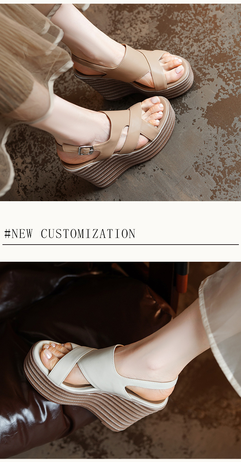 Sandal cao gót nữ đế xuồng 12 cm hở mũi quai ngang da thật — màu trắng ngà, màu mơ chi tiết 3