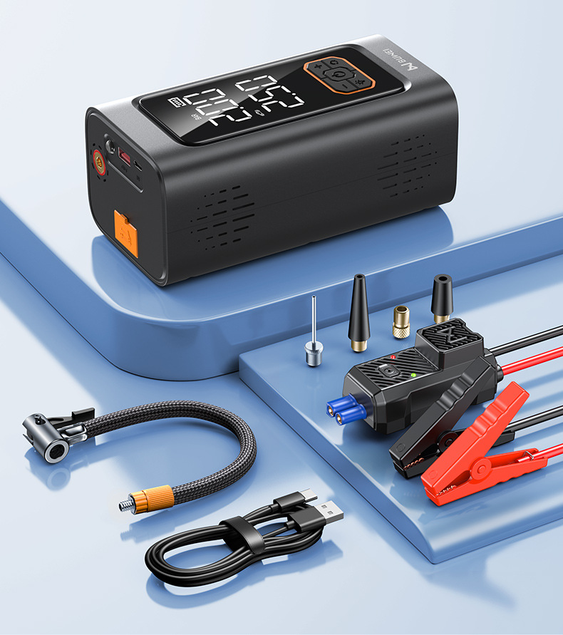 Buwei 12v car air pump pump pump to start the fire line lighting emergency charging all-in-one machine
