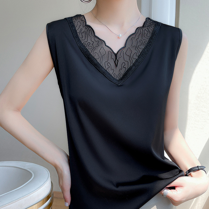 Summer lace base body-friendly solid tank top sleevless