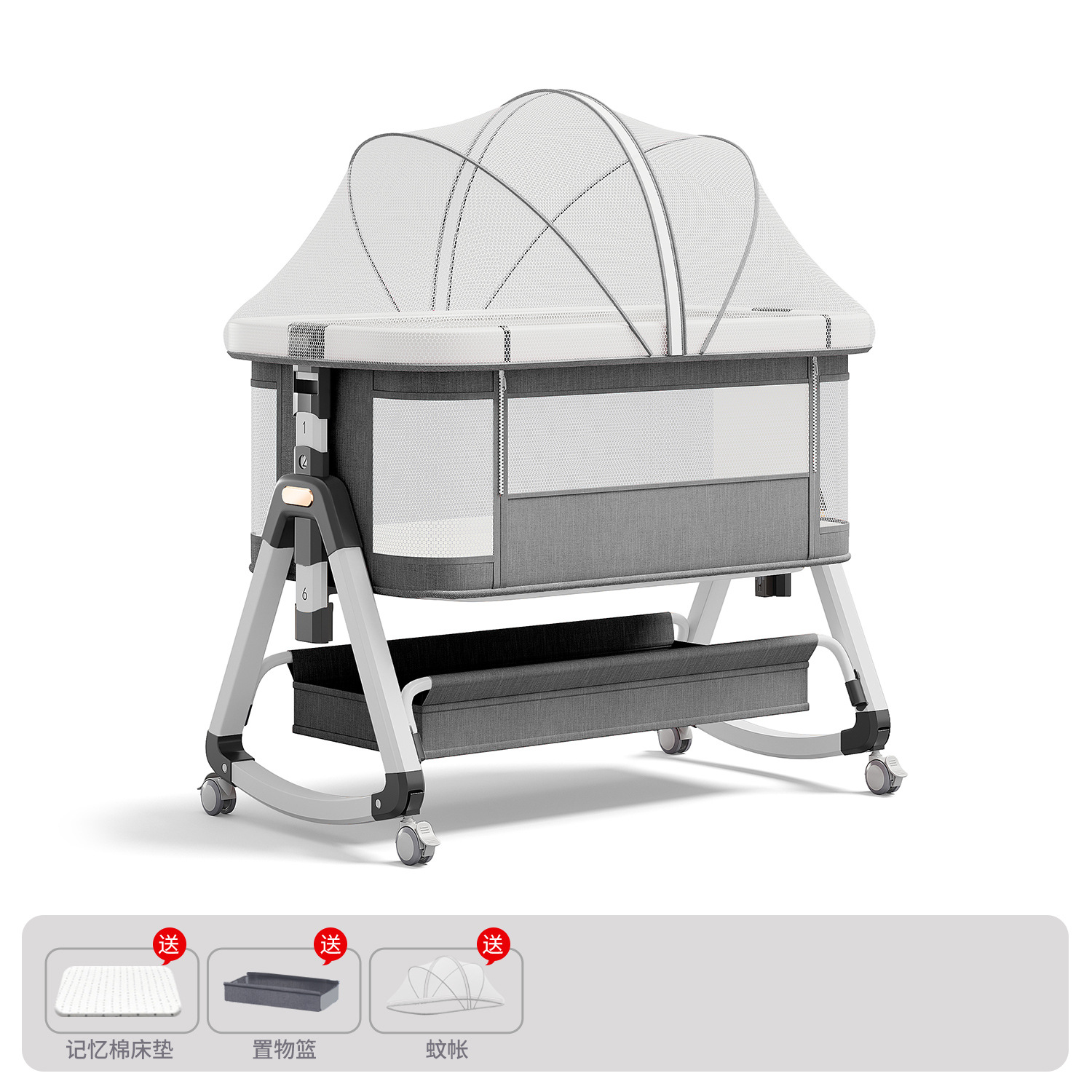 Cama para bebés, cama de cuna para recién nacidos, cama de empalme grande, cama móvil portátil plegable multifuncional 2 en 1