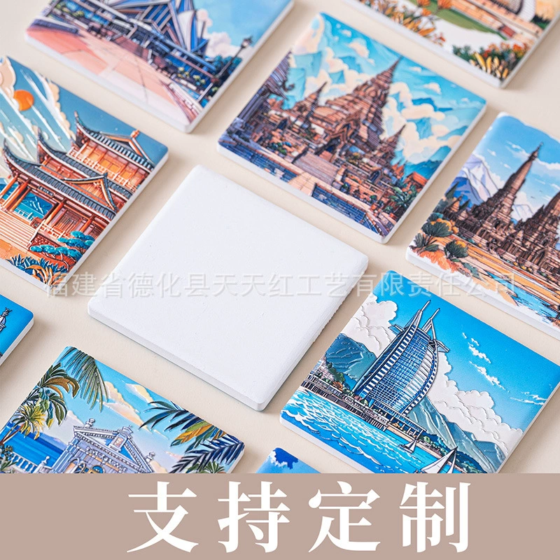  Ceramic refrigerator magnet mandala cross-border national cultural tourism scenic spots 3D relief design and production
