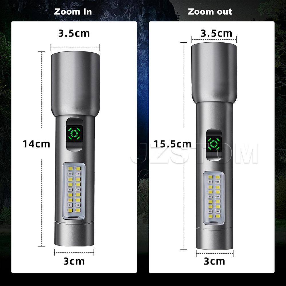 Aluminum Alloy White Laser Flashlight with USB Rechargeable Telescopic Zoom Multifunctional Outdoor Waterproof Lighting Lamp