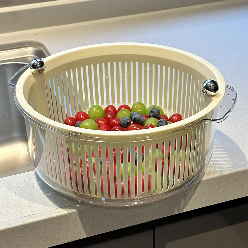 新商品の二重野菜バスケットの果物と野菜の水たまりの台所の野菜のたらいの野菜の野菜を洗って水のかごを振って回転します。|undefined