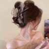 1 # [coffee color] mesh bow clip-13cm