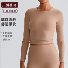 骆琦春夏新款运动上衣女罗纹布T恤速干健身服修身紧身长袖瑜伽服