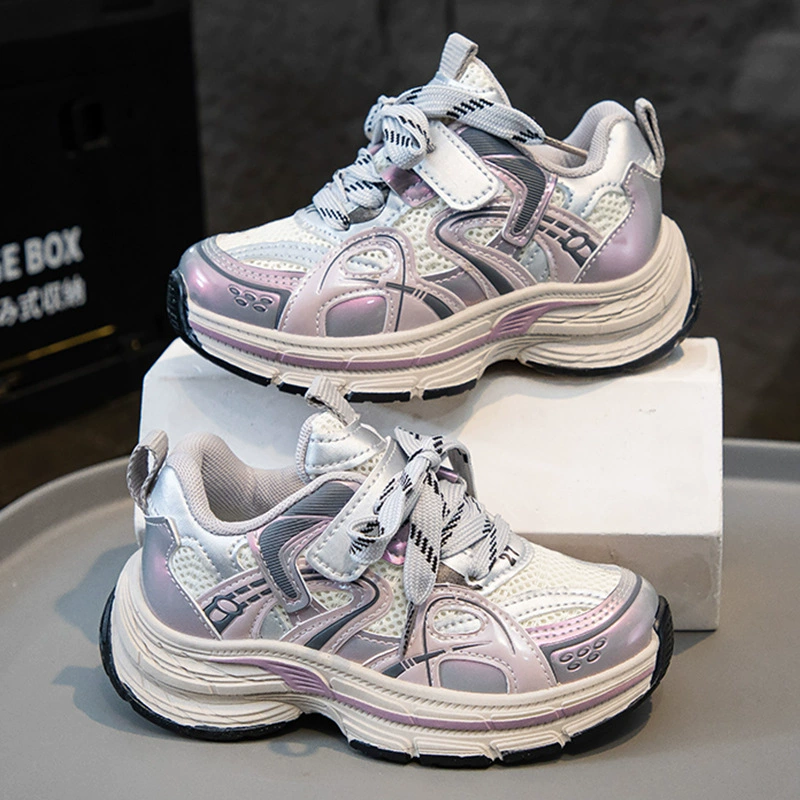Дышащая спортивная обувь для девочек, детская обувь с сеткой, осень 2025, новые модные туфли для папы, универсальные кроссовки на мягкой подошве
