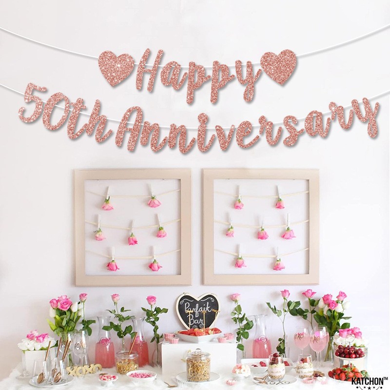 新品 50 周年纪念拉旗 Happy 50th Anniversary 横幅 婚礼派对背