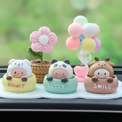 Other Automotive Interior Supplies — Center Console Decoration Supplies - dog-panda-deer-plush-pink-flower-balloon-blue-flower-cushion