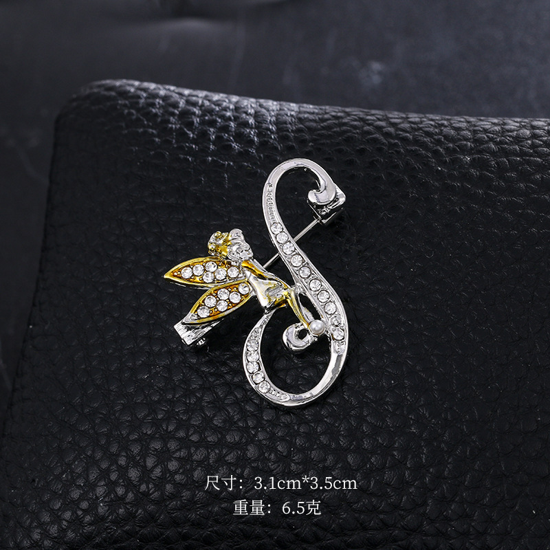 Ángel inglés carta broche moda oro diamante broche aleación ramillete accesorios de ropa PIN