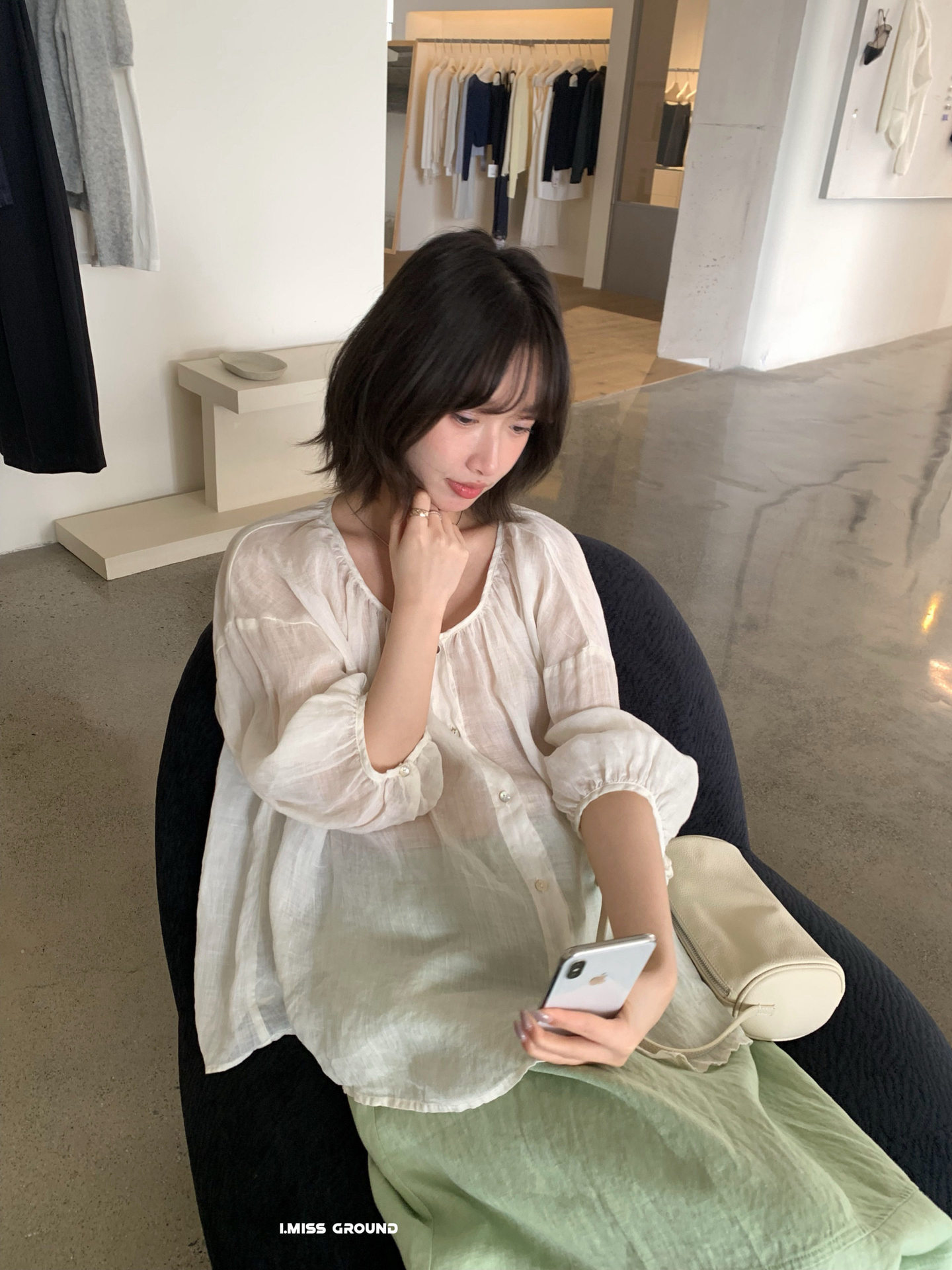 Áo sơ mi nữ linen tay lỡ phong cách Pháp i miss 2026 — xanh đậm, màu trắng, Bột cam, Vàng nhạtcolor chi tiết 22