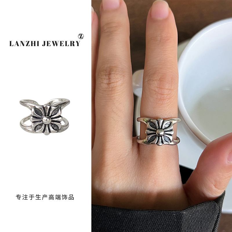 Lan Zhi 925 anillo de plata esterlina personalidad punk exagerado diseño joyería hip hop anillo abierto no desvanecimiento nicho