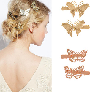 Bridal headdress AliExpress cross-border supply European and American foreign trade hairpin hollow golden butterfly hairpin hair accessories pair