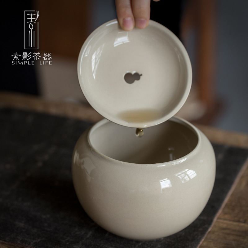 GJU8米白色建水茶水盂 干泡茶具零配陶瓷水洗廢水瓶茶渣桶桌麵茶